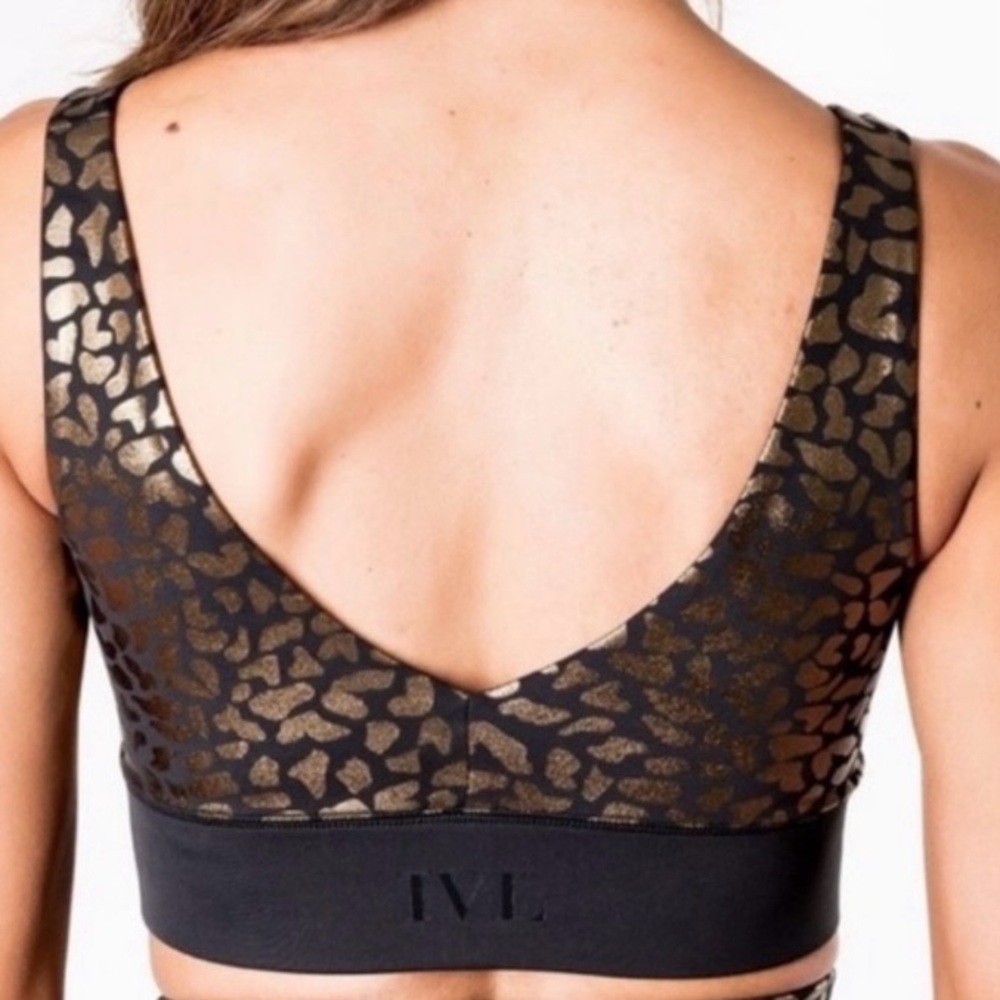 IVL Collective Gold Black Metallic Cheetah Chi Chi Foil Sportbra Sz 8 Activewear - Picture 8 of 9